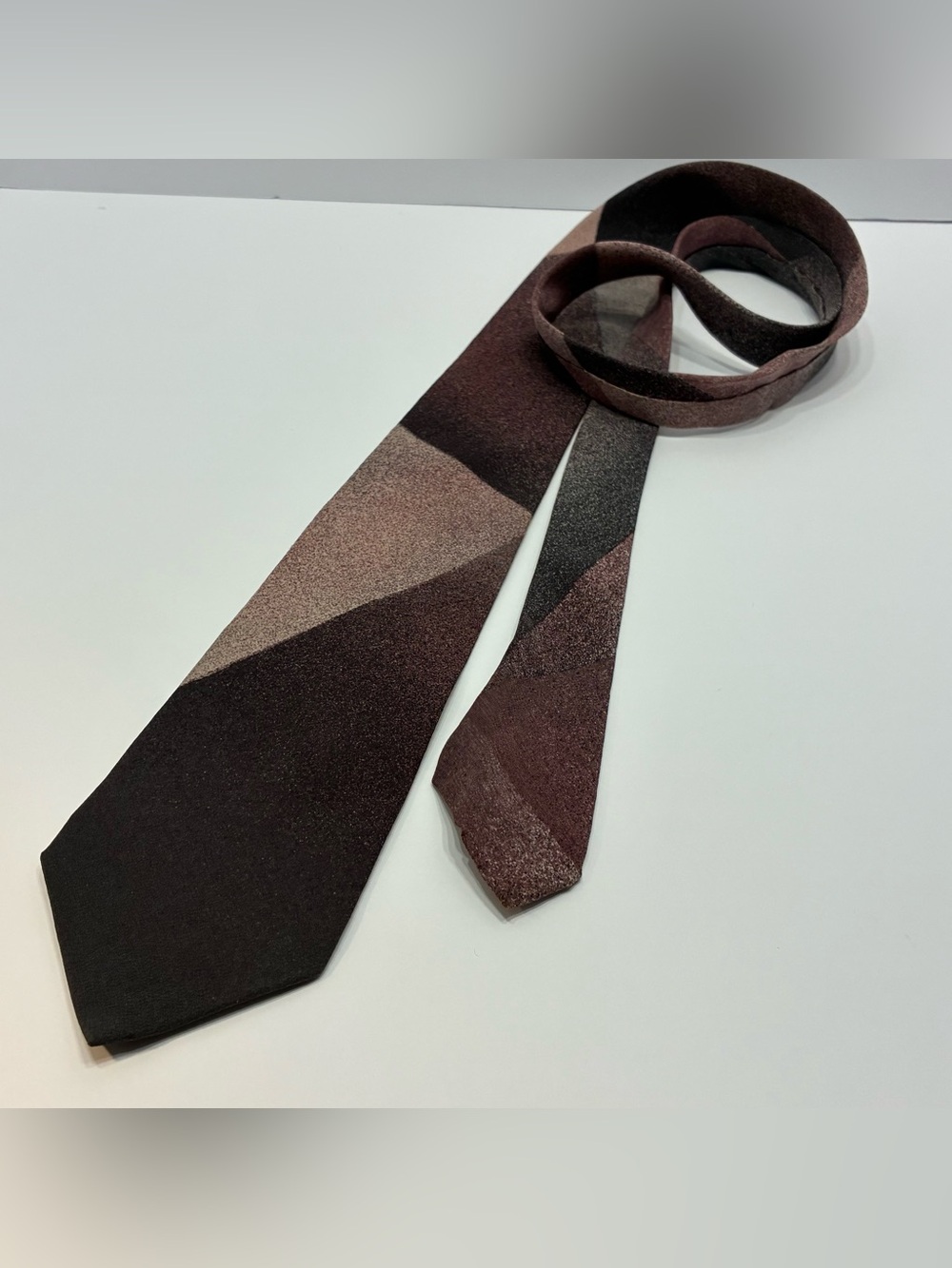 Carlo Palazzi Handmade 100% Silk Tie Brown Geometric Gradient Men’s Necktie